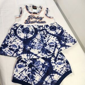 Harley Davidson Blue Tie-Dye Top And Shorts. 4T